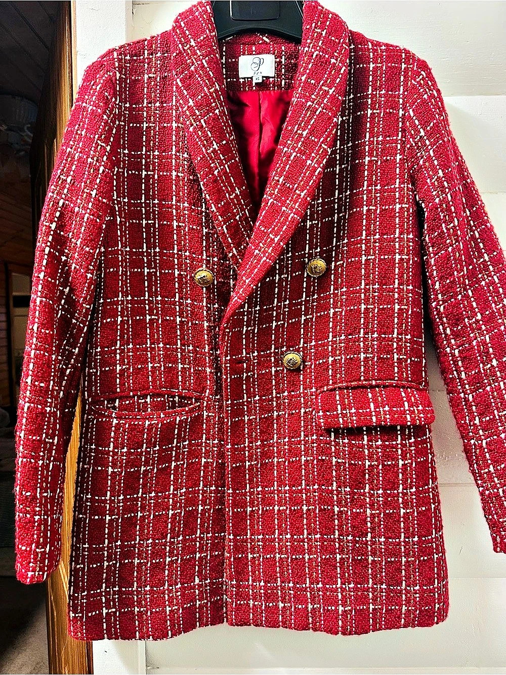 Red Plaid Double-Breasted Blazer Like New